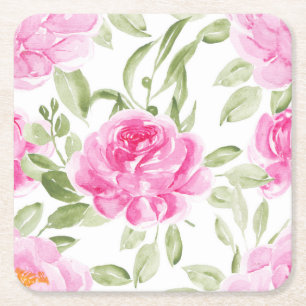 Porta-copo De Papel Quadrado Padrão de Peões Rosa Bonito com Aquarela