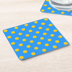 Porta-copo De Papel Quadrado Padrão de Pontos Amarelos Sobre Azul