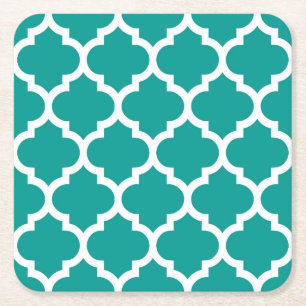 Porta-copo De Papel Quadrado Padrão de Quatrefoil Branco Escuro marroquino #5