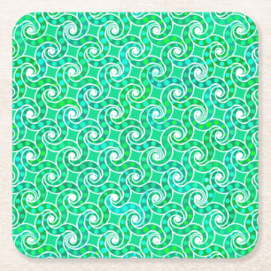 Porta-copo De Papel Quadrado Padrão de redemoinho abstrato - tons de verde-jade