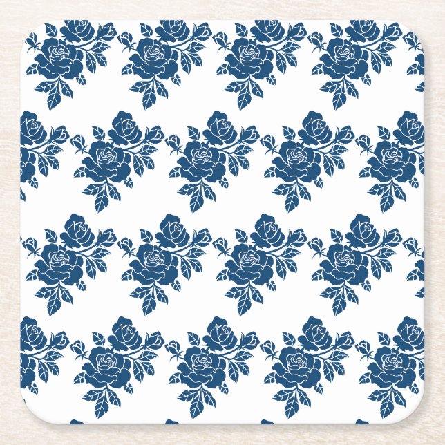 Porta-copo De Papel Quadrado padrão de rosa (Frente)