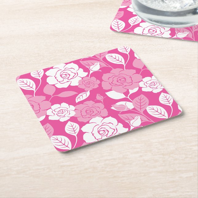 PORTA-COPO DE PAPEL QUADRADO PADRÃO DE ROSA (ROSA) (Inclinado)
