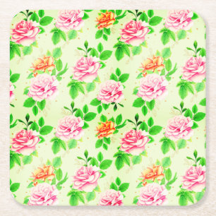 Porta-copo De Papel Quadrado Padrão de Rosas Florais Elegantes Folhas Verdes-23