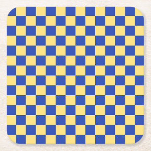 Porta-copo De Papel Quadrado Padrão de tabuleiro xadrez amarelo manteiga e azul