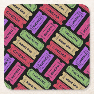 Porta-copo De Papel Quadrado Padrão de Talões de Bilhetes de Cinema e Teatro An