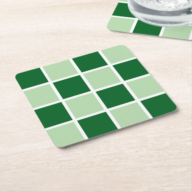 Porta-copo De Papel Quadrado Padrão De Verificação Verde Claro E Escuro (Inclinado)