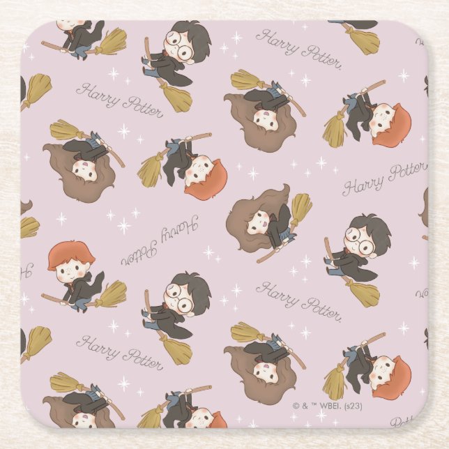 Porta-copo De Papel Quadrado Padrão de Voo do HARRY POTTER™, Hermione & Ron (Frente)