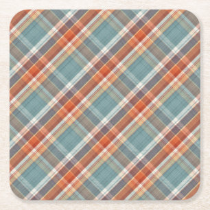 Porta-copo De Papel Quadrado Padrão de Xadrez Branca Azul Escuro Moderno Laran