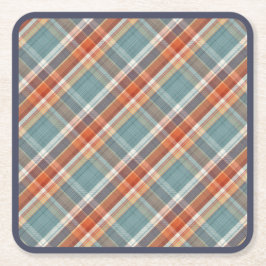 Porta-copo De Papel Quadrado Padrão de Xadrez Branca Azul Escuro Moderno Laranj