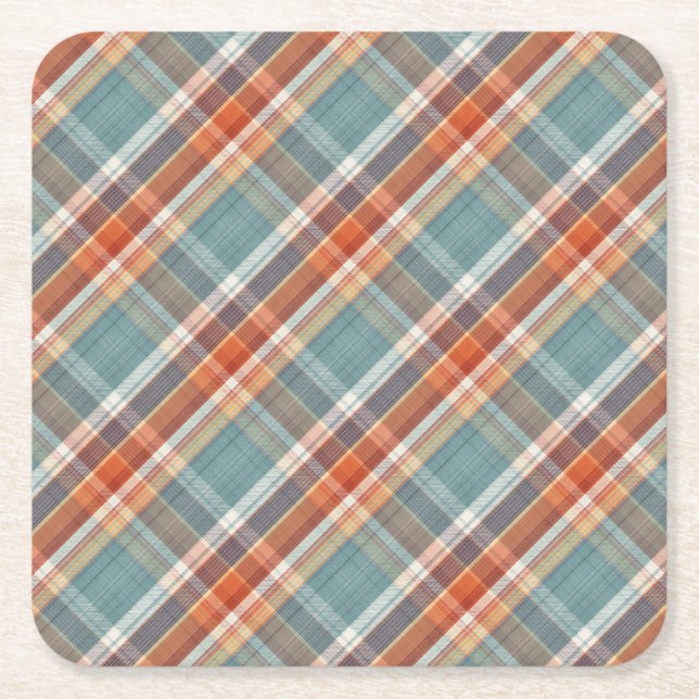 Porta-copo De Papel Quadrado Padrão de Xadrez Branca Azul Escuro Moderno Laranj (Frente)