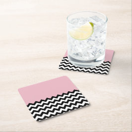 Porta-copo De Papel Quadrado Padrão de ziguezague preto e branco, Chevron, rosa