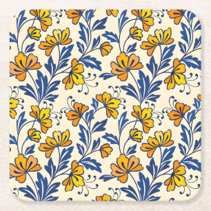 Porta-copo De Papel Quadrado Padrão deslumbrante e contínuo de flores e folhas