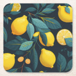 Porta-copo De Papel Quadrado Padrão do jardim de limão. Fruta tropical amarela<br><div class="desc">Porta copos de papel padrão de citrinos de limão amarelo. Adequado para o tema de festas de jardim botânico tropical de verão.</div>