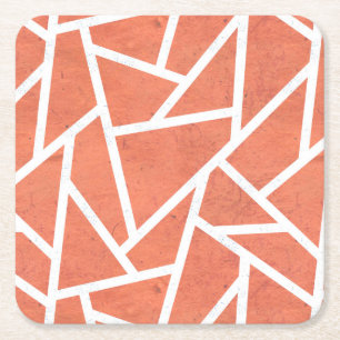 Porta-copo De Papel Quadrado Padrão do mosaico laranja mandarino