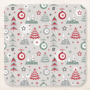 Porta-copo De Papel Quadrado Padrão do Natal de inverno.