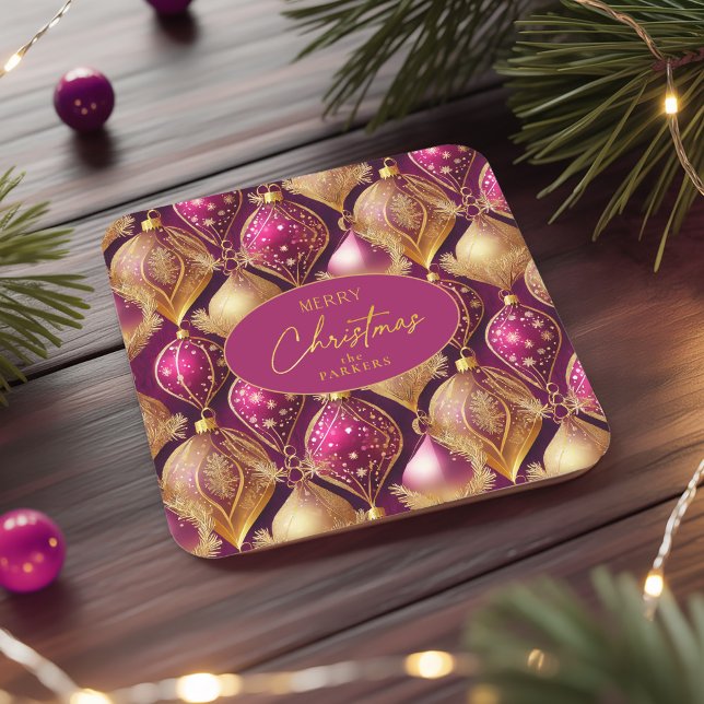 Porta-copo De Papel Quadrado Padrão Dourado de Natal magenta nº 12 ID1009 (Criador carregado)