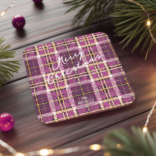 Porta-copo De Papel Quadrado Padrão Dourado de Natal magenta nº 7 ID1009