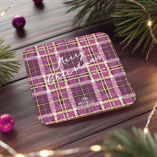 Porta-copo De Papel Quadrado Padrão Dourado de Natal magenta nº 7 ID1009 (Criador carregado)