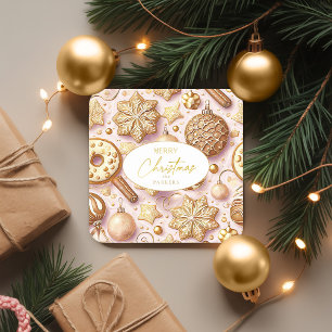 Porta-copo De Papel Quadrado Padrão Dourado de Natal rosa nº 12 ID1009