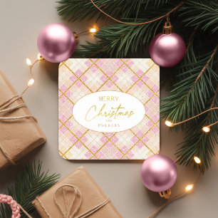Porta-copo De Papel Quadrado Padrão Dourado de Natal rosa nº 28 ID1009