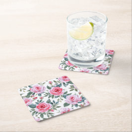 Porta-copo De Papel Quadrado Padrão Elegante de Aquarela de Rosa Rosa