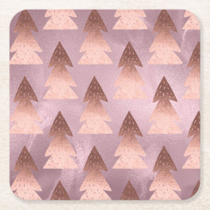 Porta-copo De Papel Quadrado Padrão elegante de árvore de Natal de ouro rosa