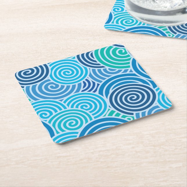 Porta-copo De Papel Quadrado Padrão Espiral Azul Moderno (Inclinado)