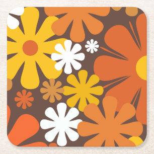 Porta-copo De Papel Quadrado Padrão estético floral retroativo dos anos 60 e 70