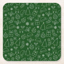 Porta-copo De Papel Quadrado Padrão Festivo de Natal de Inverno Verde e Branco