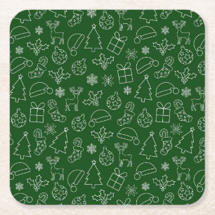 Porta-copo De Papel Quadrado Padrão Festivo de Natal de Inverno Verde e Branco