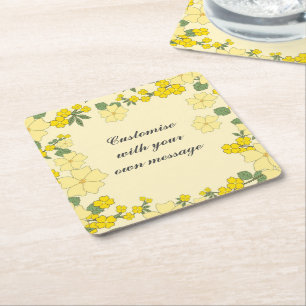 Porta-copo De Papel Quadrado Padrão Floral Amarelo de Primavera com Texto Perso