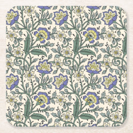 Porta-copo De Papel Quadrado Padrão floral azul, amarelo e branco contínuo