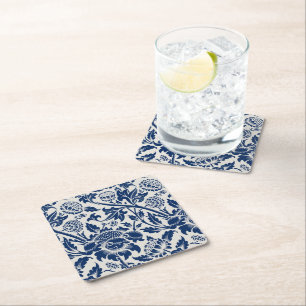 Porta-copo De Papel Quadrado Padrão floral azul intricado em fundo claro