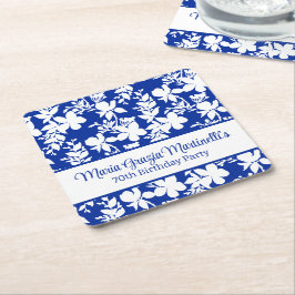 Porta-copo De Papel Quadrado Padrão Floral Branco Azul-Chic Elegante