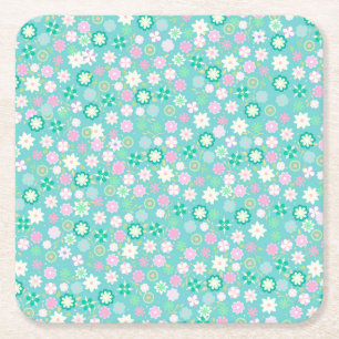 Porta-copo De Papel Quadrado Padrão Floral Brilhante, Rosa-Rosa, Teal Branco D