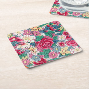 Porta-copo De Papel Quadrado Padrão Floral Chinês Colorido