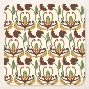 Porta-copo De Papel Quadrado Padrão floral contínuo com vermelho e amarelo 