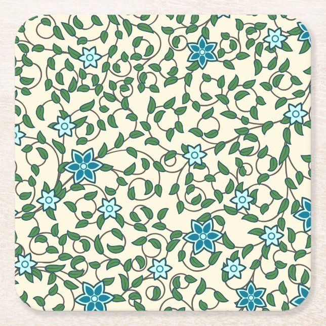 Porta-copo De Papel Quadrado Padrão floral contínuo em fundo bege (Frente)
