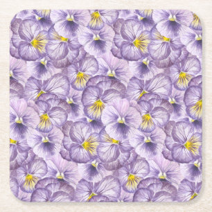 Porta-copo De Papel Quadrado Padrão floral de aquarela com pânico violeta