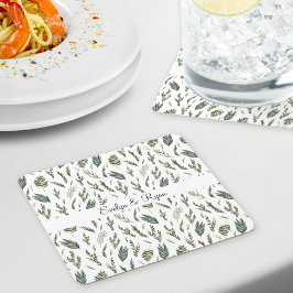 Porta-copo De Papel Quadrado Padrão Floral de Folhas Verdes em Aquarela