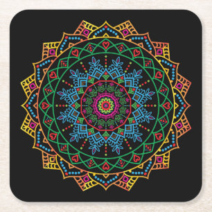 Porta-copo De Papel Quadrado Padrão Floral de Mandala legal e Colorido