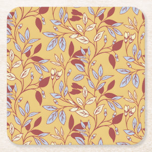 Porta-copo De Papel Quadrado Padrão Floral Elegante com Folhas Vermelhas e Azui