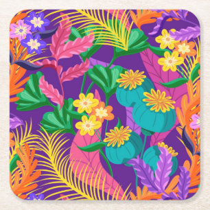 Porta-copo De Papel Quadrado Padrão Floral Exótico Colorido-23148