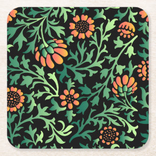 Porta-copo De Papel Quadrado Padrão Floral Intricado com Folhas Verdes