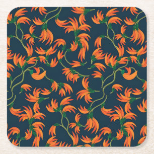 Porta-copo De Papel Quadrado Padrão Floral Laranja Fluido