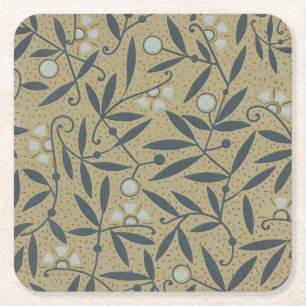 Porta-copo De Papel Quadrado Padrão floral ornamentado com videiras azul-escura