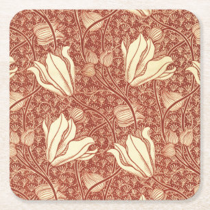 Porta-copo De Papel Quadrado Padrão Floral Red Lily no Estilo William Morris