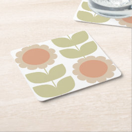 Porta-copo De Papel Quadrado Padrão Floral Retro Rosa Pastel Meados do Século