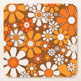 Porta-copo De Papel Quadrado Padrão Floral Retroativo dos anos 70 com Flores do