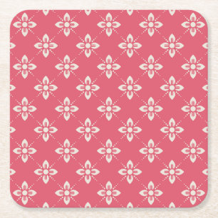Porta-copo De Papel Quadrado Padrão Floral Rosa Vibrante com Flores Geométricas